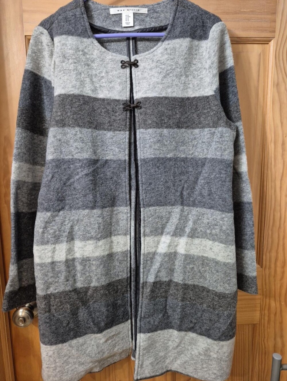 Max Studio Gray & Light Gray Striped Long Cardigan